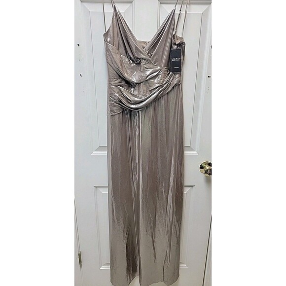 Lauren Ralph Lauren Metallic Gold Taupe Size 8 Cocktail Evening Dress Gown NEW - Picture 7 of 15